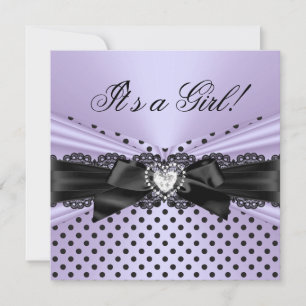 Convite Chuva de Bebê Menina Roxo Preto Renda Bolinhas