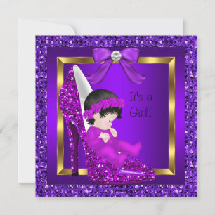 Convite Chuva de Bebê Menina Sapato Brilho Roxo