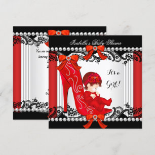 Convite Chuva de Bebê Menina Sapato Vermelho de Salto Alto