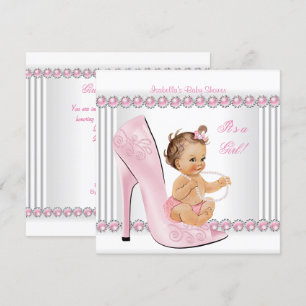 Convite Chuva de Bebê Menina Sapatos de Salto Alto Rosa Pé