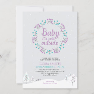 Convite Chuva de Bebê Menina Tema Natal, Roxo e Azul