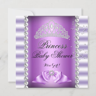 Convite Chuva de Bebê Menina Tiara Princesa Branco Roxo Ge
