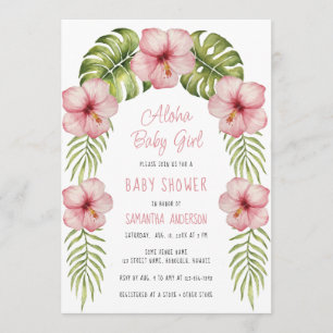 Convite Chuva de Bebê Menina Tropical Floral Aquarela Aloh