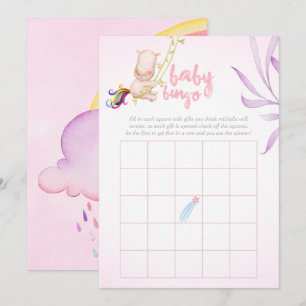 Convite Chuva de Bebê Menina Unicórnio Rinoceronte Aquarel