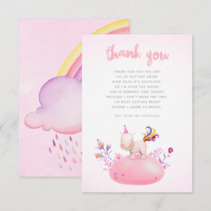 Convite Chuva de Bebê Menina Unicórnio Rinoceronte Aquarel