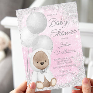 Convite Chuva de Bebê Menina Urso de Pelúcia Winter Wonder