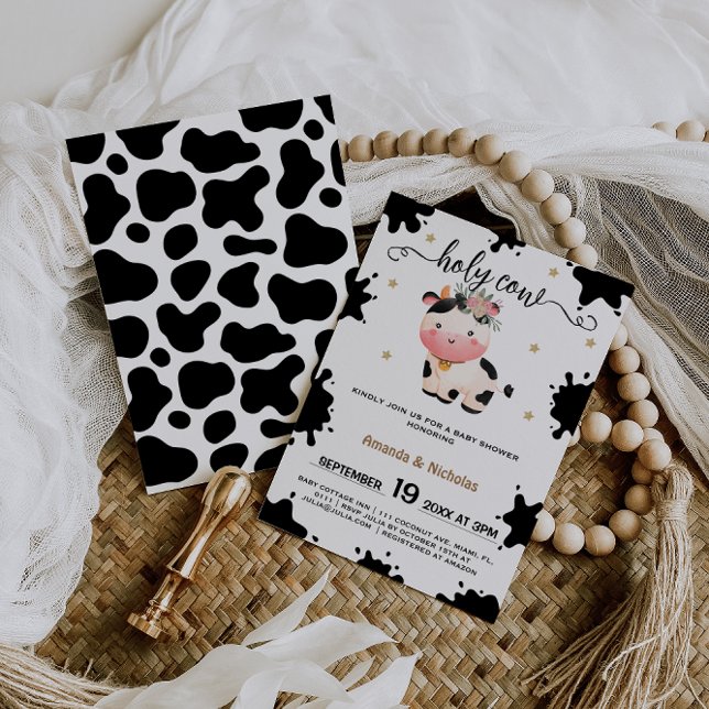 Convite Chuva de Bebê Menina Vaca Sagrada Floral Boho (Criador carregado)