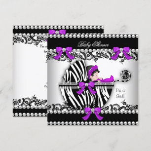 Convite Chuva de Bebê Menina Zebra Berço Pérola 3