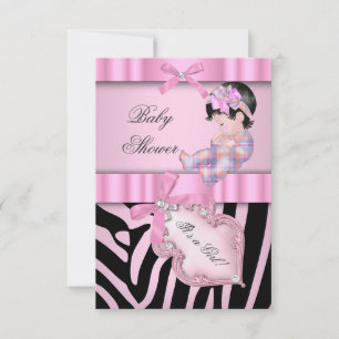 Convite Chuva de Bebê Menina Zebra Rosa