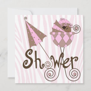 Convite Chuva de Bebê Menina Zebra Rosa Marrom