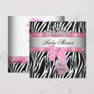 Convite Chuva de Bebê Menina Zebra Rosa Princesa Preta