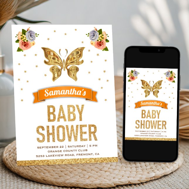Convite Chuva de Bebê Meninas Borboleta Floral Doce Fofa D (Criador carregado)