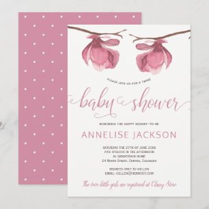 Convite Chuva de bebê meninas gêmeas rosa branco floral