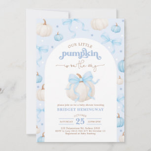 Convite Chuva de Bebê Menino Abóbora Azul e Branco