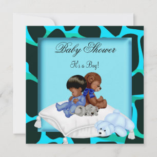 Convite Chuva de Bebê Menino Afro-Americano Urso Animal