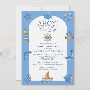 Convite Chuva de Bebê Menino Ahoy Marinheiro Náutico Ocean