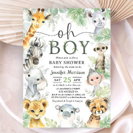 Convite Chuva de Bebê Menino Animais de Safari na Selva