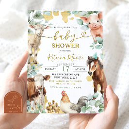 Convite Chuva de Bebê Menino Animal Eucalipto Fazenda Verd