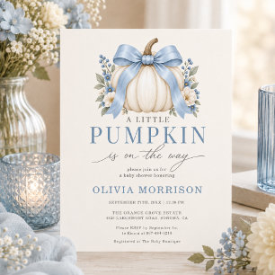 Convite Chuva de Bebê Menino Arco Azul Abóbora Pequena