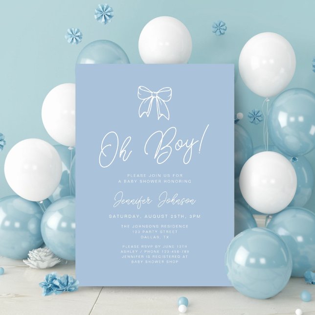Convite Chuva de Bebê Menino Arco Coquete Azul Bebê (Cute Blue Coquette Bow Boy Baby Shower Invitation)