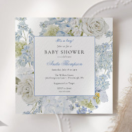 Convite Chuva de Bebê Menino Arco Floral Azul