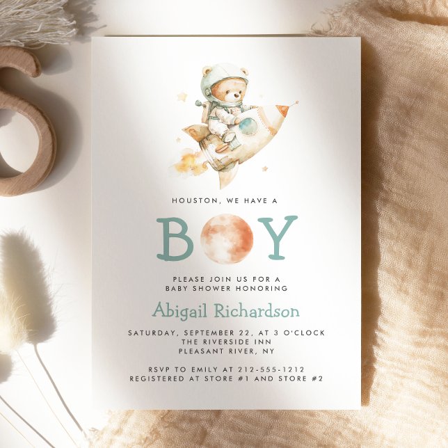 Convite Chuva de Bebê Menino Astronauta Urso Teddy Fofo (Criador carregado)