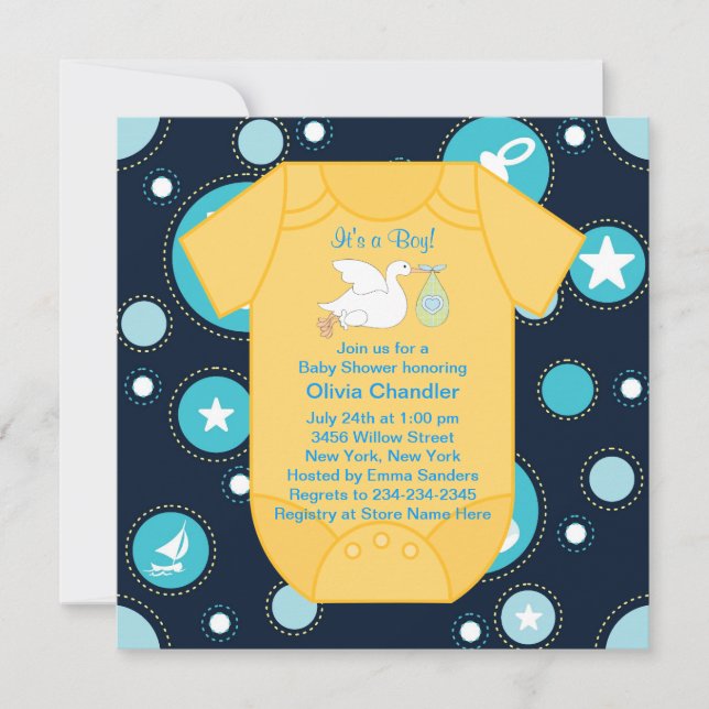 Convite Chuva de Bebê Menino Azul Amarelo (Frente)