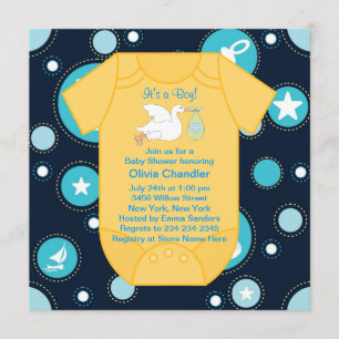 Convite Chuva de Bebê Menino Azul Amarelo