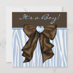 Convite Chuva de Bebê Menino Azul Bebê Azul Zebra Marrom