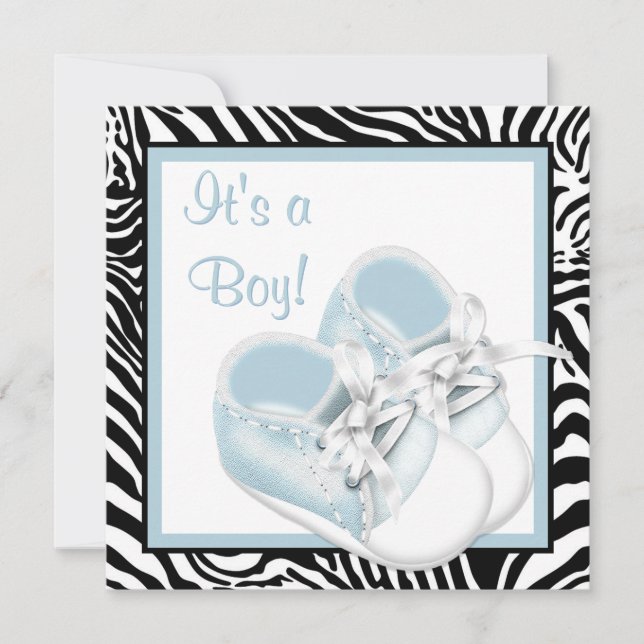Convite Chuva de Bebê Menino Azul Branco Zebra Azul (Frente)