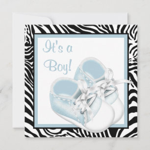 Convite Chuva de Bebê Menino Azul Branco Zebra Azul