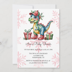 Convite Chuva de Bebê Menino Azul de Natal Dino e Presente