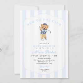 Convite Chuva de bebê menino azul golfe novato no clube