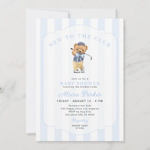 Convite Chuva de bebê menino azul golfe novato no clube
