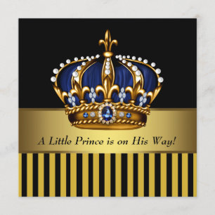 Convite Chuva de Bebê Menino Azul Marinho Preto e Dourado
