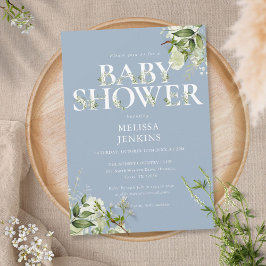 Convite Chuva de Bebê Menino Azul Poeira Folhagem