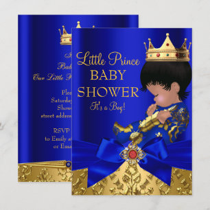 Convite Chuva de Bebê Menino Azul Real Afro-Americano