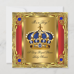 Convite Chuva de Bebê Menino Azul Real Príncipe Azul Regal