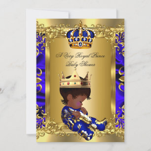 Convite Chuva de Bebê Menino Azul Real Príncipe Dourado 2