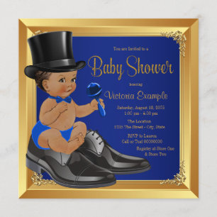 Convite Chuva de Bebê Menino Azul Royal Étnico