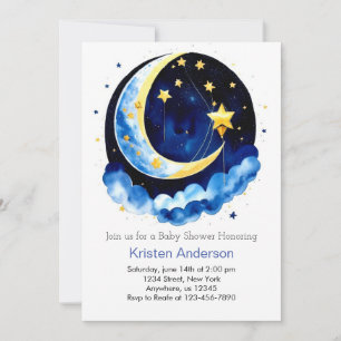 Convite Chuva de Bebê Menino Azul Sonhador Aventura Espaci