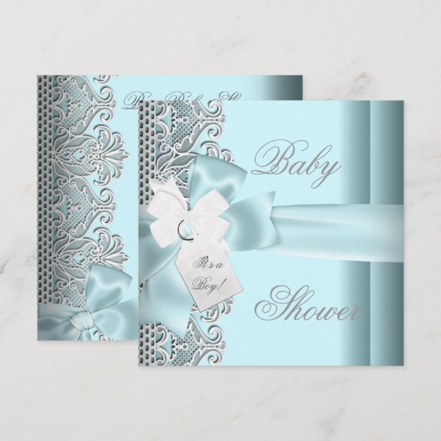 Convite Chuva de Bebê Menino Azul Turquesa Cinza Branco Re (Frente/Verso)