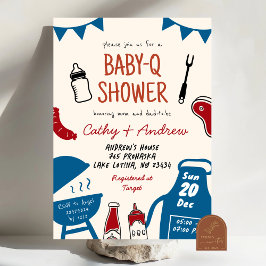 Convite Chuva De Bebê Menino BaByQ Minimalista Desenhada À