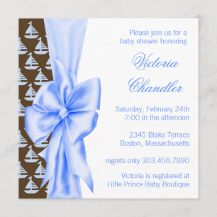 Convite Chuva de Bebê Menino Barco à Vela Azul Elegante