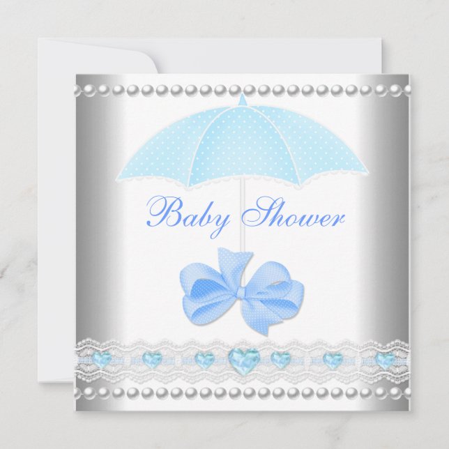 Convite Chuva de Bebê Menino Bebê Azul Guarda-chuva (Frente)