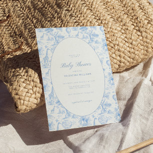 Convite Chuva de Bebê Menino Blue Safari Toile De Jouy