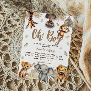 Convite Chuva de Bebê Menino Boho Safari Animais