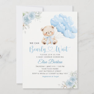 Convite Chuva de Bebê Menino Boho Urso de Pelúcia Mal Pode