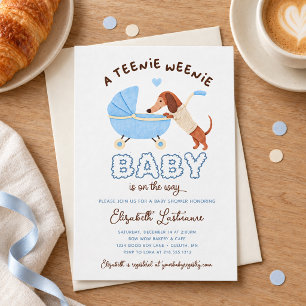 Convite Chuva de Bebê Menino Cachorrinho Dachshund Azul