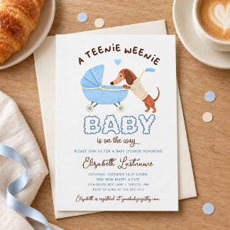 Convite Chuva de Bebê Menino Cachorrinho Dachshund Azul